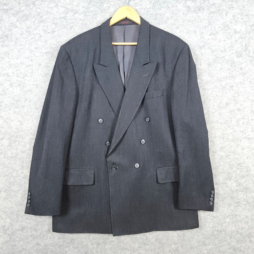 Andre Villard Men's Charcoal Gray Blazer Size‎ L44 100% Wool Double Breasted